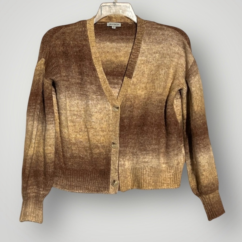 Jamison tan ombre vneck puff sleeve cardigan